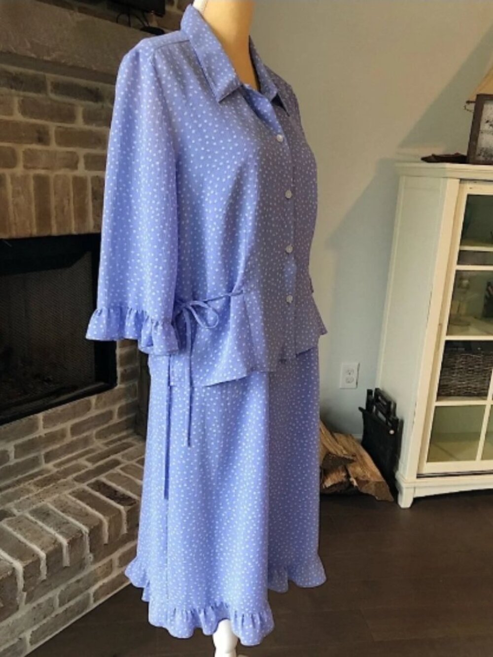 Appleseed’s Periwinkle Dress with Matching Blouse Polka Dots and Ruffles Size 18